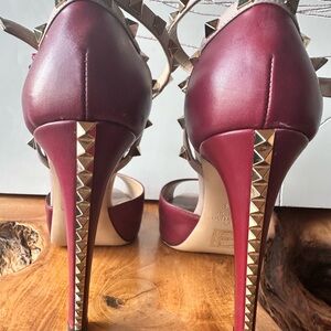 Valentino Burgundy and Beige Studded Heels